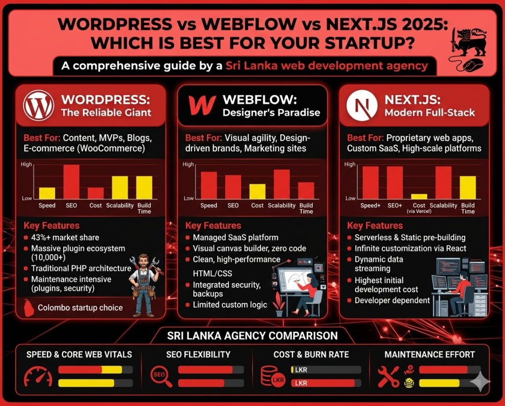 WordPress vs Webflow vs Next.js 2025: Which is Best for Your Startup?